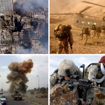 Collage aus Bildern des Krieges gegen den Terror. By Derivative work: PoxnarAll four pictures in the montage are taken by the US Army/Navy. [Public domain], via Wikimedia Commons