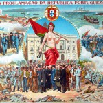 Proklamation der Portugiesischen Republik, Plakat von 1910, Nach dem Sturz von König Manuel II. wird in Portugal die Erste Republik proklamiert. By Cândido da Silva (uncertain) (Own work (own photo)) [Public domain], via Wikimedia Commons