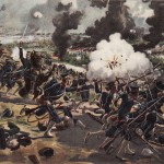 Russisch-Japanische Krieg: Postkarte von 1904, die eine Szene während der Schlacht am Yalu zeigt. By MChew (own collection) [Public domain], via Wikimedia Commons