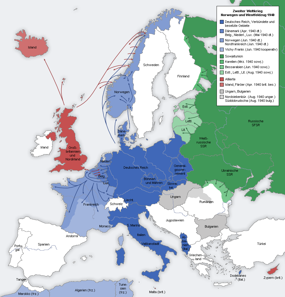 Dänemark, Norwegen und Westfeldzug 1940,  CC BY-SA 3.0 via Wikimedia Commons