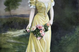 Die Dame von Welt trägt knallgelb und rosa Rosen