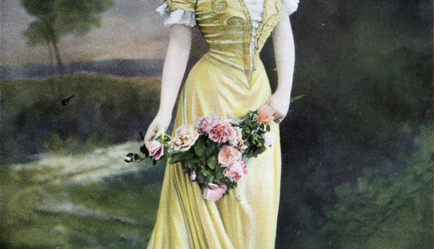 Die Dame von Welt trägt knallgelb und rosa Rosen