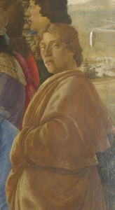 Vermutliches Selbstbildnis, Detail aus dem Zanobi-Altar, Uffizien, Florenz, Sandro Botticelli [Public domain], via Wikimedia Commons