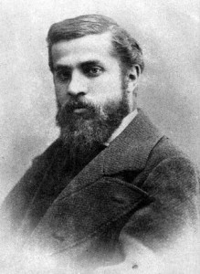 Antoni Gaudí im Alter von 26 Jahren. Das Foto entstand am 15. März 1878 bei der Feier seines Abschlusses an der Architektenschule. Pau Audouard [Public domain], via Wikimedia Commons