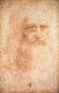 So genanntes Selbstbildnis Leonardo da Vincis, um 1512 (Rötelzeichnung, Biblioteca Reale, Turin). Die Urheberschaft ist umstritten. Leonardo da Vinci [Public domain], via Wikimedia Commons