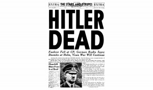 Schlagzeile in der US-Army-Zeitung Stars and Stripes nach Hitlers Tod (2. Mai 1945) - Bundesarchiv, Bild 183-S62600 / CC-BY-SA [Public domain]